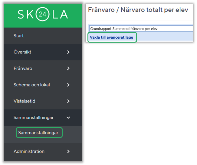 Bilden visar knappen som växlar till avancerat läge