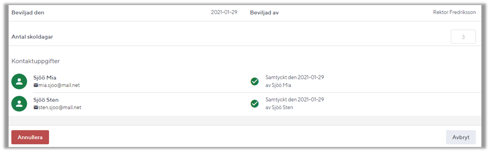  View to cancel a leave request