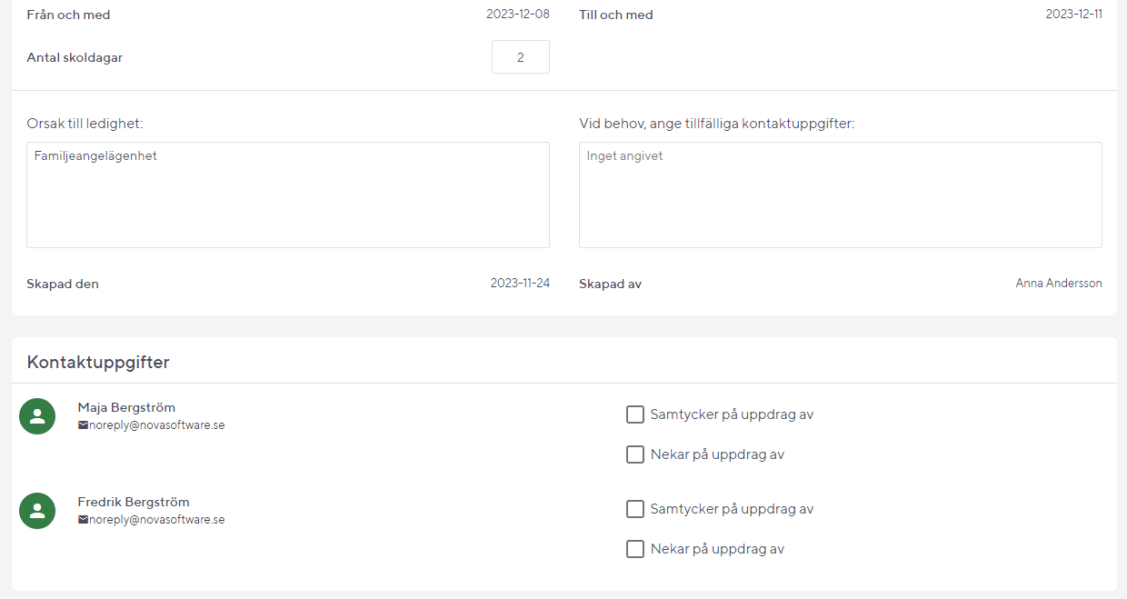 View for processing leave application