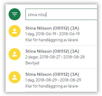 Filtrera på namn om listan över ansökningar är lång