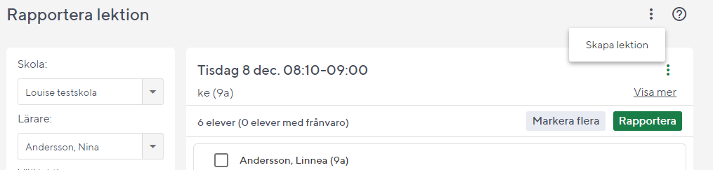 Tryck på symbolen med de tre prickarna och välj Skapa lektion
